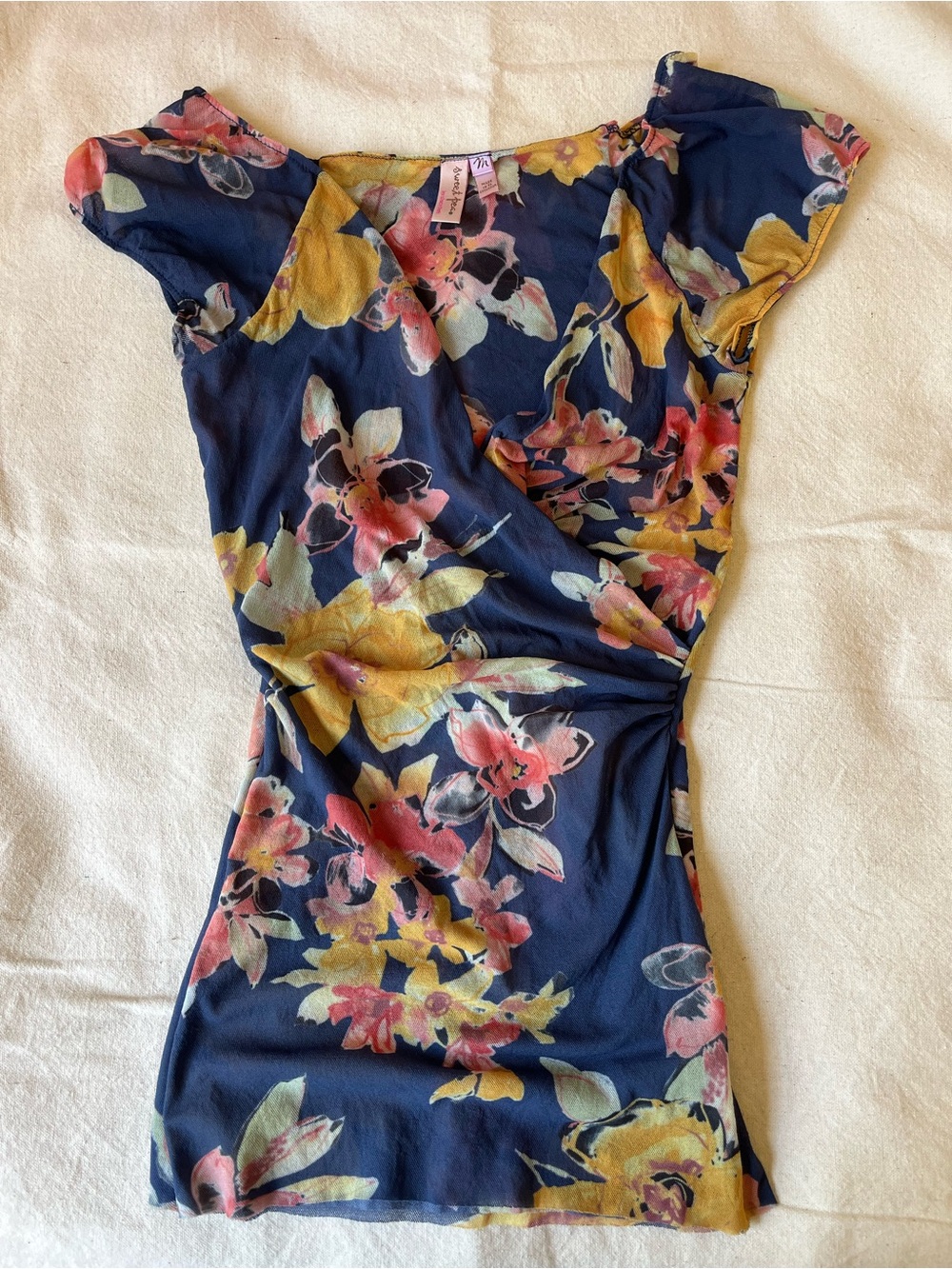 Vintage floral mesh top with surplice neckline Anthropologie